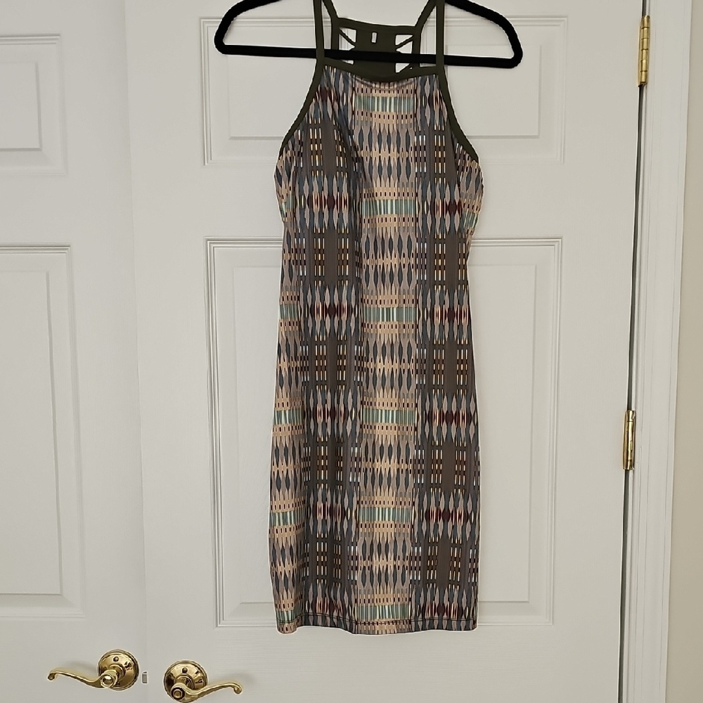 Prana Patterned Sleeveless Athletic/Athleisure Dress, Size Small In Khaki Green